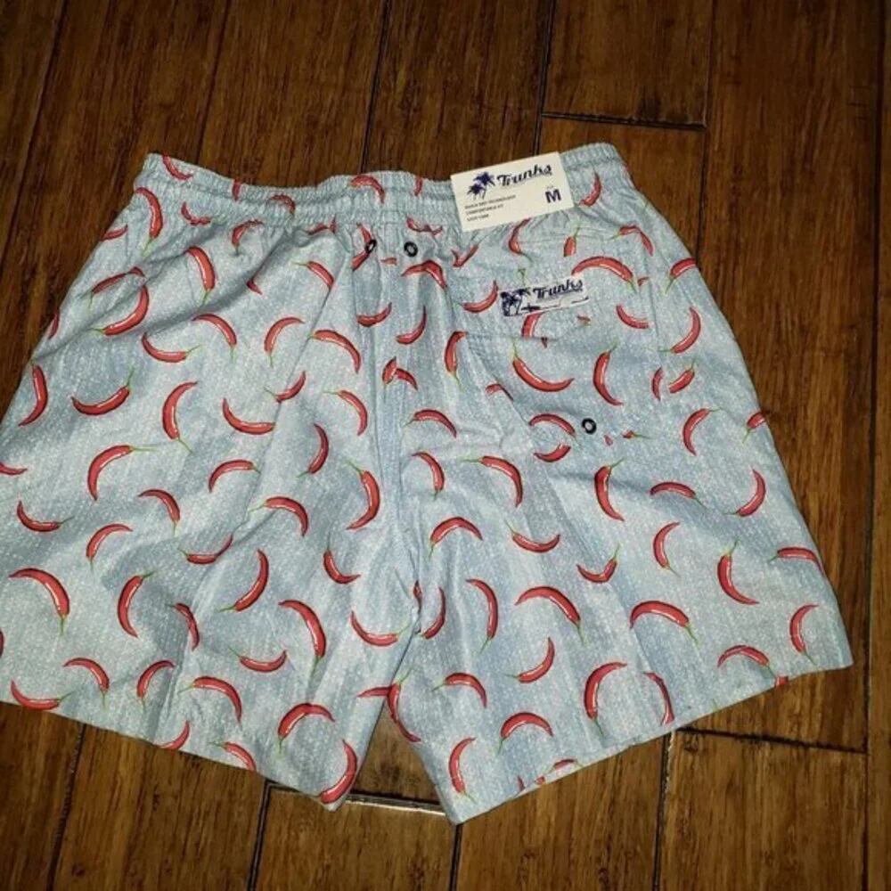 TRUNKS Surf & Sun Co Blue Red Chili Pepper Novelty Men's Swim Sz M Quick Dry New